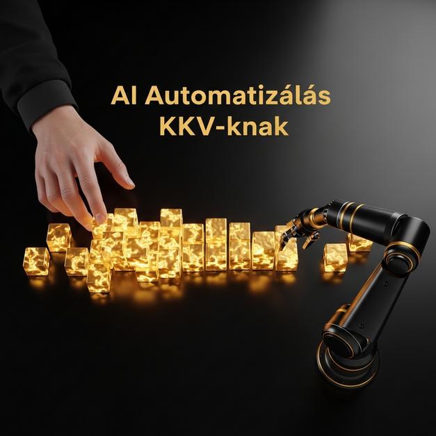 Fekete és arany grafika, amely Magyarország térképét ábrázolja digitális áramkörökkel, szimbolizálva a nemzeti AI stratégiát és a kkv-k számára elérhető lehetőségeket.